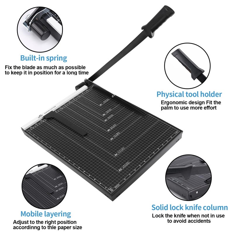 ISDIR 12" Guillotine Paper Cutter with Dual Pressure Bars, 15 Sheet Capacity, Magnetic Guide, Blade Lock, Heavy Duty Metal Base, for Cardstock, Crafts, DIY, Photos & Office - Image 4